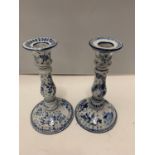 TWO DELFT BLUE AND WHITE CANDLESTICKS