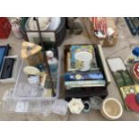 AN ASSORTMENT OF ITEMS TO INCLUDE BOOKS, FLATWARE AND PLANT POTS ETC