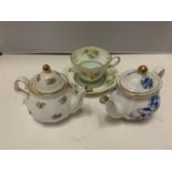 A SHELLEY TEACUP AND SAUCER AND TWO SMALL TEA FOR ONE TEAPOTS