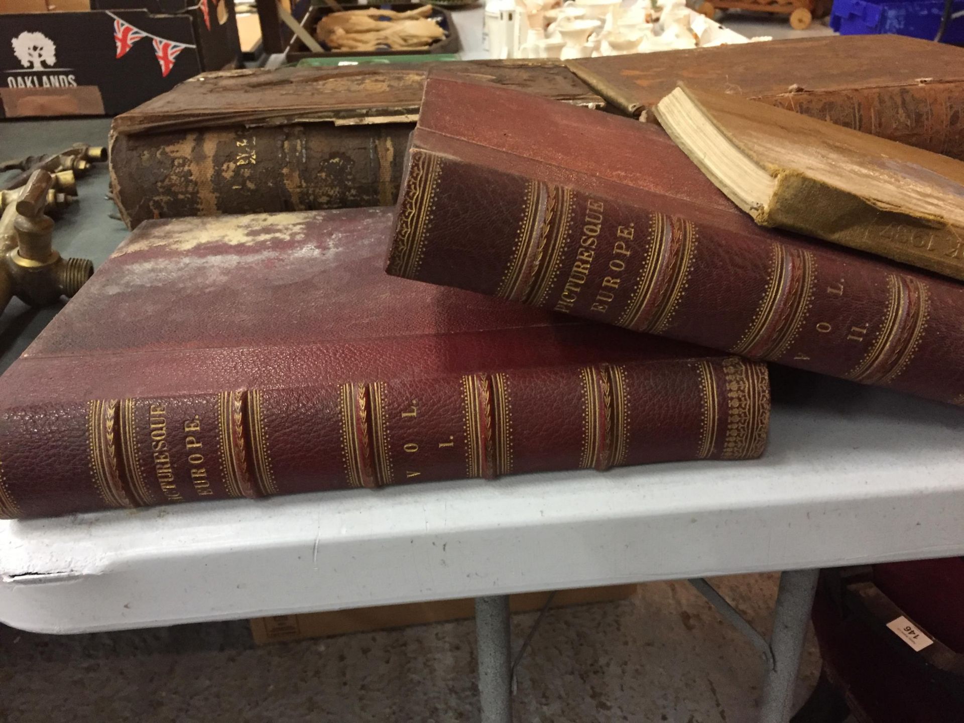 A COLLECTION OF FIVE BOOKS TO INCLUDE TWO LARGE BRASS BOUND OLD LEATHER BIBLES, VOLUMES 1 & 2 OF - Image 5 of 5
