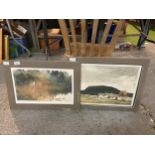 TWO MOUNTED SIGNED PRINTS, ONE OF DUCKS ON A RIVER AND THE OTHER OF A RURAL FARMHOUSE SCENE