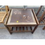 A RETRO TEAK TWO TIER OCCASIONAL TABLE WITH TILED TOP, 22 X 19.5" BEARING NUMBER AO5355