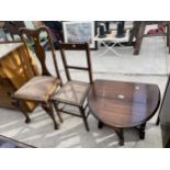 A MINIATURE OVAL OAK GATELEG TABLE, DINING CHAIR AND BEDROOM CHAIR