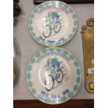 TWO COMMEMORATIVE PLATES, CELEBRATING THE MILK RACE LANDS END TO LIVERPOOL 1990
