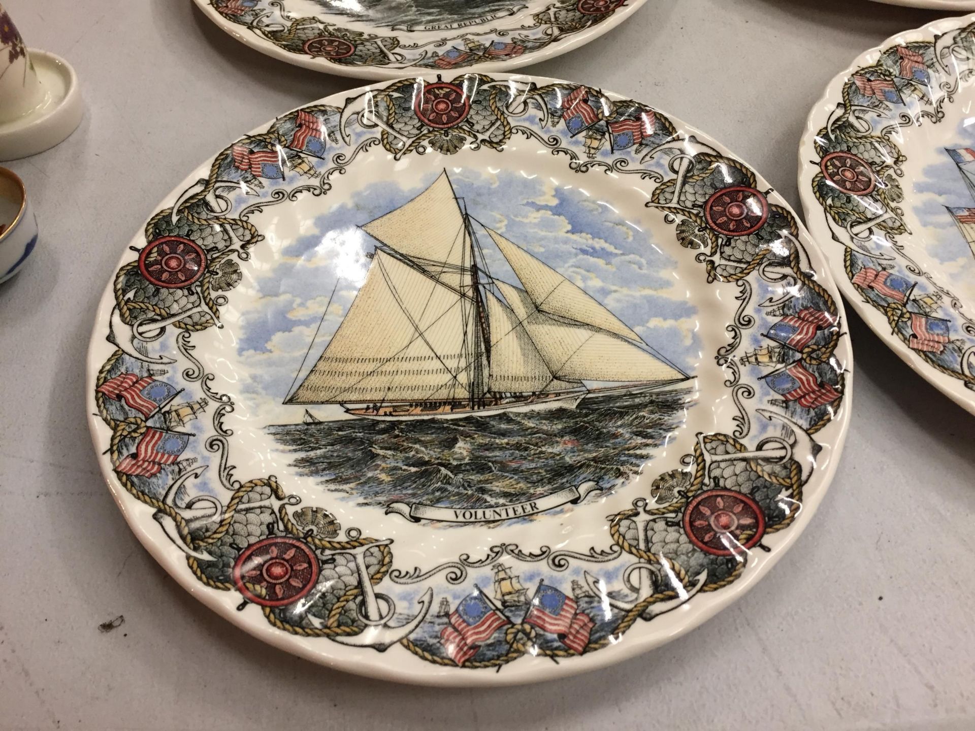 FOUR CHURCHILL CABINET PLATES DEPICTING THE SHIPS THEOXENA, US SHIP OF THE LINE OHIO, GREAT REPUBLIC - Image 2 of 3