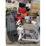 AN ASSORTMENT OF HOUSEHOLD CLEARANCE ITEMS TO INCLUDE CERAMICS, CDS AND SUITCASES ETC