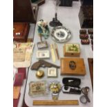 A MIXED COLLECTION OF ITEMS TO INCLUDE TWO SMALL BOXES, ASHTRAYS, A WALL PLAQUE, LETTER OPENERS ETC