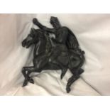 A SPELTER FIGURINE OF KING AND HORSE A/F