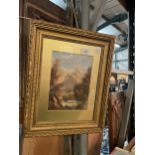 A LOVELY GILT FRAMED PAINTING OF A MOUNTAINOUS SCENE WITH A RIVER IN THE FOREGROUND SIGNED M A