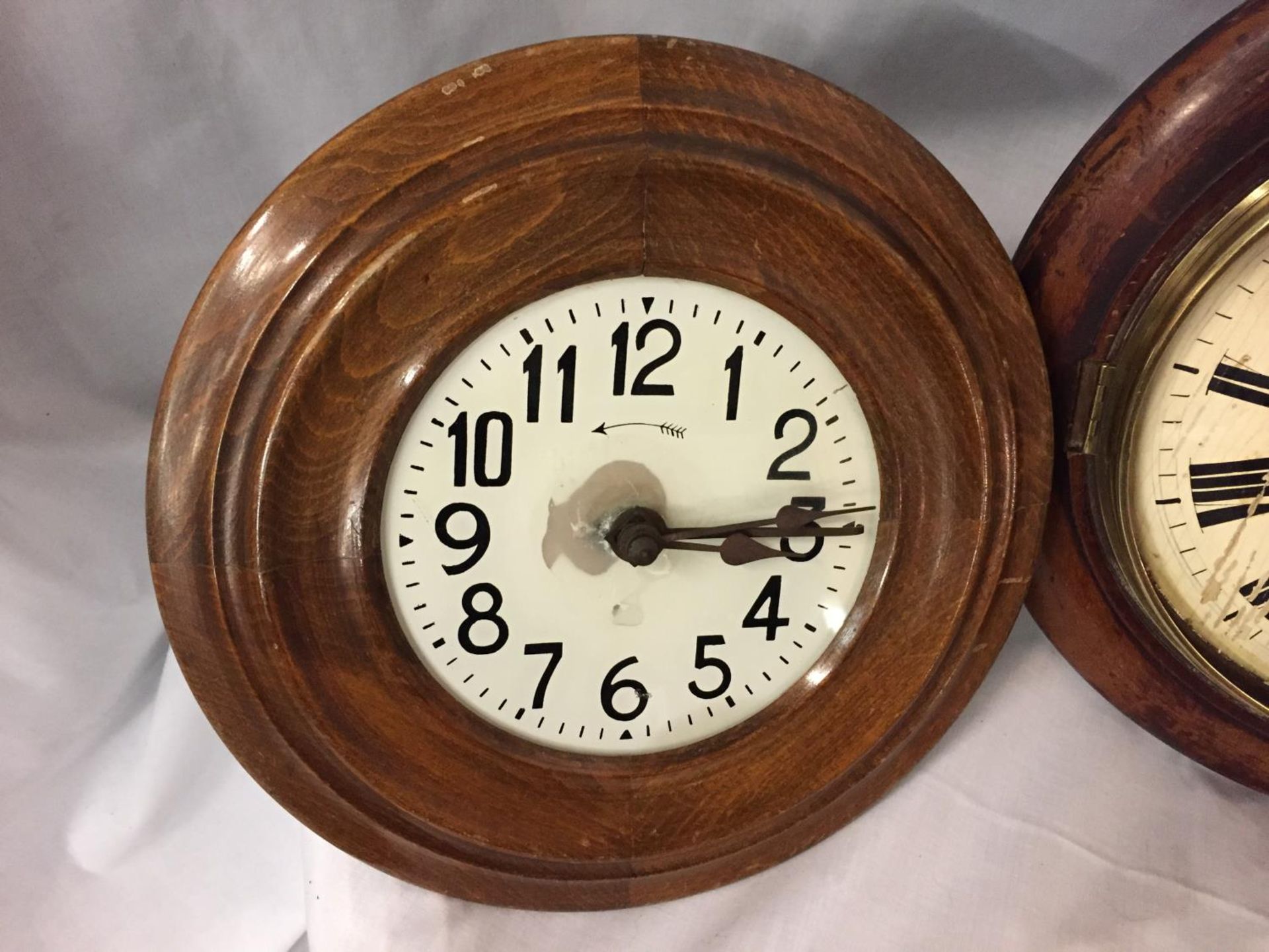 TWO CIRCULAR WOODEN FRAMED WALL CLOCKS - Image 2 of 4