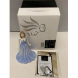 A BOXED ROYAL DOULTON GEMSTONES FIGURINE WITH A GENUINE SWAROVSKI CRYSTAL - MARCH AQUAMARINE