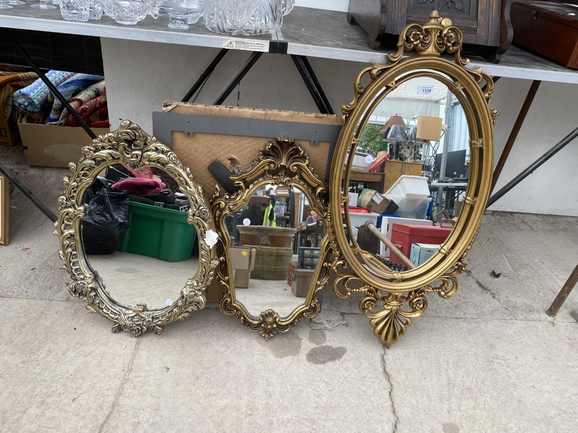 THREE VARIOUS DECORATIVE GILT FRAMED MIRRORS