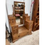 AN ELM ARTS & CRAFTS DRESSING TABLE WITH SWING MIRROR, ONE LONG AND SIX SMALL DRAWERS, TWO