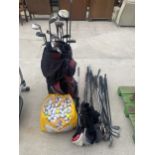 A LARGE QUANTITY OF GOLF CLUB, GOLF BALLS AND A GOLF BAG