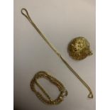 THREE SILVER GILT ITEMS MARKED 925 TO INCLUDE A LARGE PENDANT, NECKLACE AND BRACELET