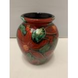 AN ANITA HARRIS HANDPINTED POINSETTA VASE SIGNED IN GOLD