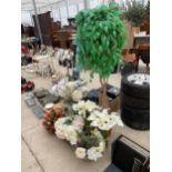 AN ASSORTMENT OF VASES TO INCLUDE AN ASSORTMENT OF ARTIFICIAL FLOWERS ETC