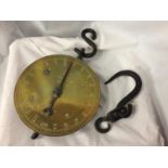 A SET OF SALTER'S TRADE SPRING BALANCE BRASS AND IRON HANGING SCALES NO. 85T