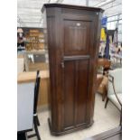 A MID 20TH CENTURY OAK HALL WARDROBE WITH LINENFOLD TOP PANEL, 31" WIDE, WITH INTERNAL VANITY MIRROR