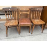 A PAIR OF PINE VICTORIAN STYLE KITCHEN CHAIRS AND SINGLE KITCHEN CHAIR