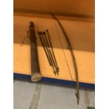 AN ANTIQUE MASSAI BOW QUIVER AND FOUR ARROWS (ONE MISSING HEAD) c1840