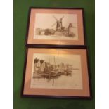 TWO FRAMED PICTURES OF WELLS AND CLEY MILL