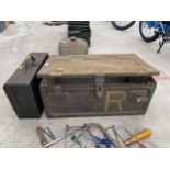 A LARGE METAL AMMO CHEST AND A FURTHER METAL STORAGE BOX