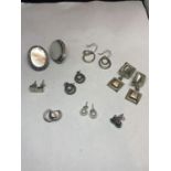 EIGHT PAIRS OF ASSORTED EARRINGS TO INCLUDE STUDS, HOOPS AND DROPS