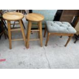 A PAIR OF KITCHEN STOOLS AND A DRESSING STOOL