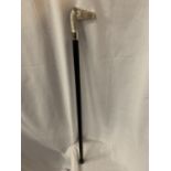 A WALKING CANE WITH A SILVER COLOURED HORSES HEAD TOP