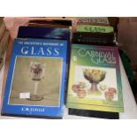 VARIOUS HARDBACK REFERENCE BOOKS RELATING TO COLLECTING TO INCLUDE GLASS, CARNIVAL GLASS, SILVER,