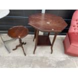 AN EDWARDIAN OCTAGONAL CENTRE TABLE AND A MODERN TRIPOD WINE TABLE