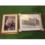 TWO FRAMED PRINTS, ONE A SIGNED LIMITED EDITION OF FARNWORTH GRAMMAR SCHOOL 129/500, THE OTHER