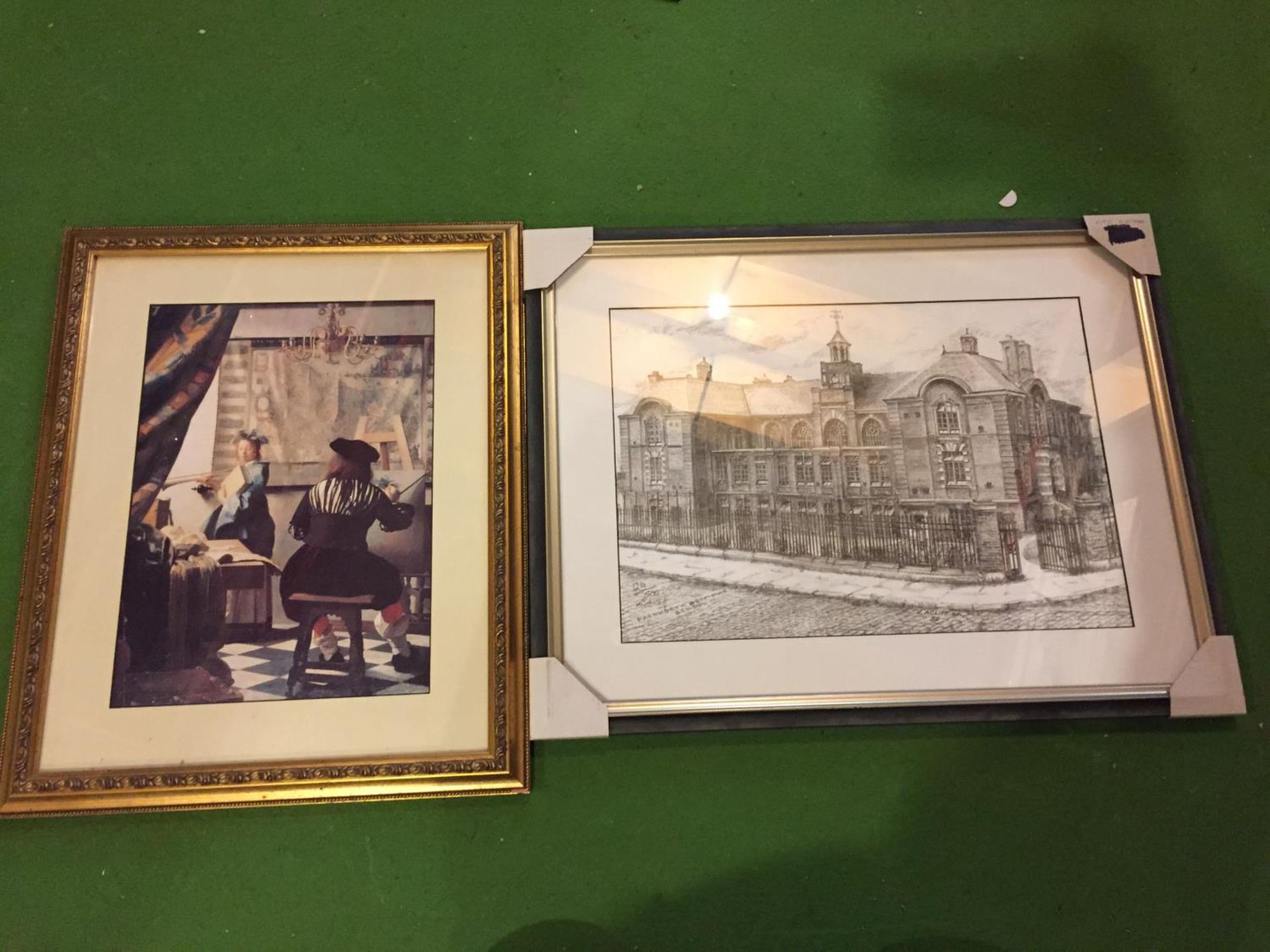 TWO FRAMED PRINTS, ONE A SIGNED LIMITED EDITION OF FARNWORTH GRAMMAR SCHOOL 129/500, THE OTHER