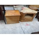 A MODERN PINE BLANKET BOX AND A TV CORNER UNIT