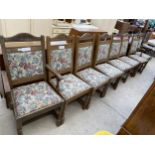 A SET OF EIGHT OLD CHARM OAK DINING CHAIRS (TWO BEING CARVERS)