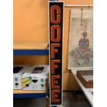A PAINTED WOODEN COFFEE SIGN 19CM X 145CM