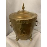 A LARGE BRASS LIDDED COAL BUCKET/LOG SCUTTLE