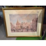 A FRAMED PICTURE OF A STREET SCENE, SIGNED LIZ TAYLOR, LIMITED EDITION 90/350