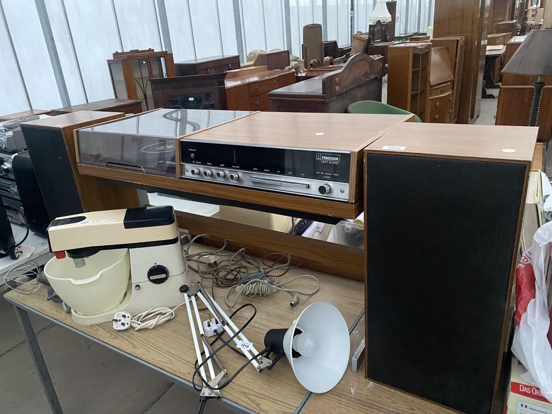 A FERGUSON RECORD PLAYER UNIT WITH TWO SPEAKERS