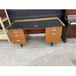 A MODERN TEAK TWIN PEDESTAL DESK 59" X 30"