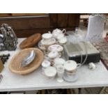 AN ASSORTMENT OF ITEMS TO INCLUDE A DUCHESS 'JUNE BOUQUET' PART TEA SERVICE, A PHILIPS HEATER AND