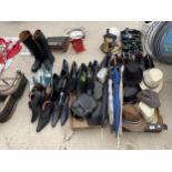 A LARGE QUANTITY OF GENTS SHOES AND HATS TO ALSO INCLUDE WALKING CANES ETC