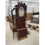 A VICTORIAN MAHOGANY LONGCASE CLOCK WITH PAINTED MOON DIAL