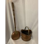 TWO COPPER AND BRASS ITEMS TO INCLUDE A COAL BUCKET AND A BED WARMING PAN