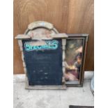 A VINTAGE FRAMED PICTURE AND A PUB ADVERTISING BOARD