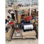 AN ASSORTMENT OF HOUSEHOLD CLEARANCE ITEMS TO INCLUDE A FLOOR POLISHER, PRINTER AND EDGING STONES