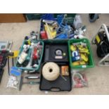 AN ASSORTMENT OF IUTEMS TO INCLUDE A CAMPING STOVE, STAPLE GUNS, A TORCH AND A LARGE PADLOCK ETC