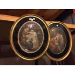 TWO OVAL GILT FRAMED PICTURES OF ROMAN LADIES