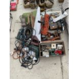 AN ASSORTMENT OF HAND TOOLS TO INCLUDE BOSCH DRILL, GARDEN SHEARS AND SPANNERS ETC